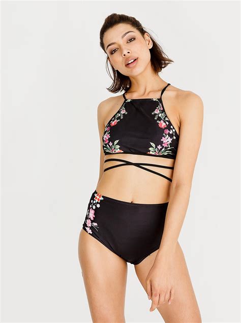 High Waisted Strappy Bikini Set Black Lithe Bikinis Superbalist