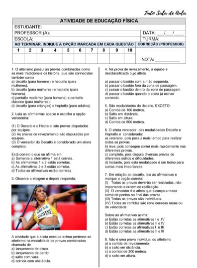 Atividade prova de educaÇÃo fÍsica atletismo salto triplo questÕes