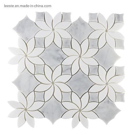 Popular Waterjet Marble Mosaic Bianco Carrara White Marble Flower Shape