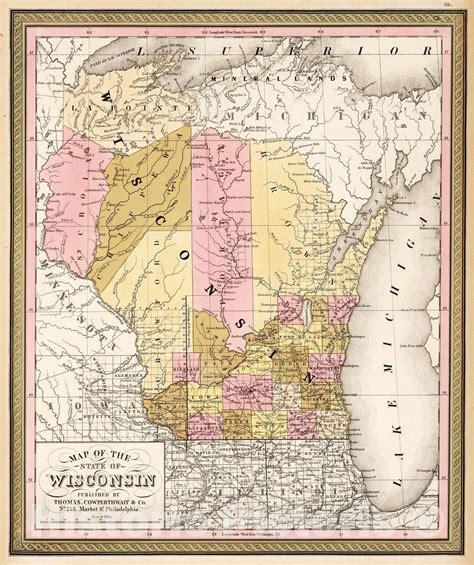 Historic Map 1850 Wisconsin Vintage Wall Art Vintage Wall Art Wisconsin Vintage Walls