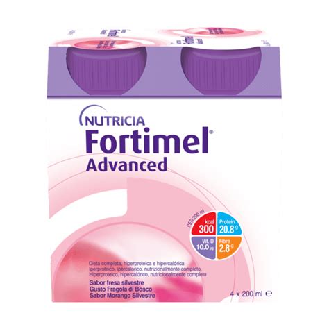 Fortimel Advanced Solução oral 4 Garrafa 200ml 3A Morango Silvestre