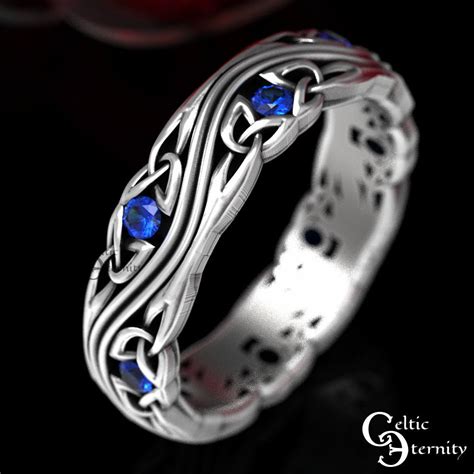 Sterling Silver Celtic Wedding Band Sapphire Wedding Ring Celtic