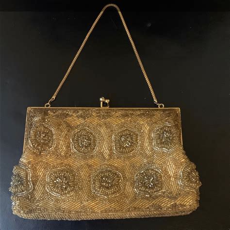 Vintage Walborg Evening Beaded Bag Gold Gem