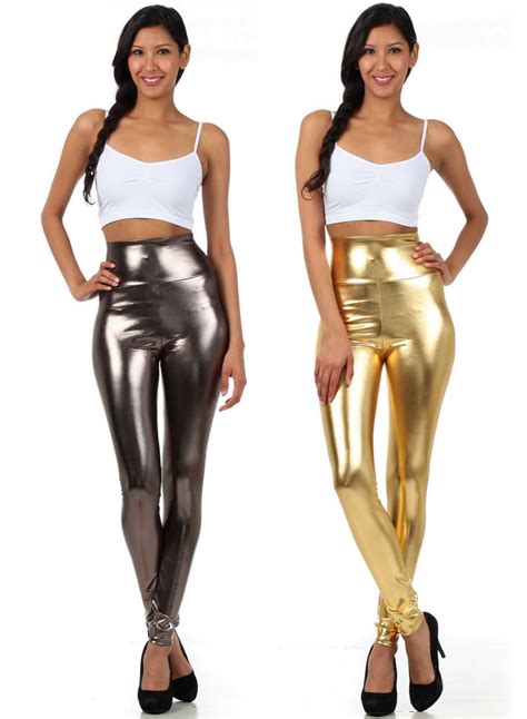 Sakkas Shiny Liquid Metallic High Waist Stretch Leggings Made In Usa Stretch Leggings