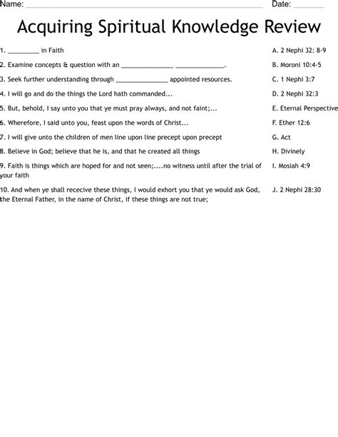 Acquiring Spiritual Knowledge Review Worksheet Wordmint