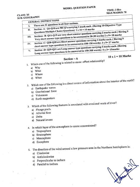 Jkbose Class Th Model Question Paper For Geography Jk Board