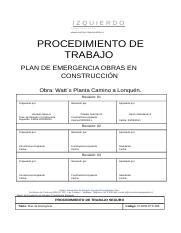 F Plan De Emergencia Obras De Construccion Docx Izquierdo