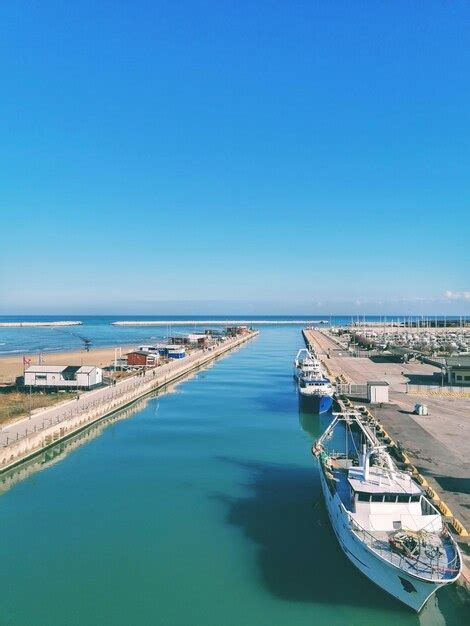 Premium Photo High Angle View Of Sea Against Clear Blue Sky