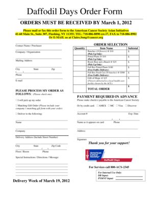 Fillable Online Daffodil Acsevents Orders Must Be Received By March