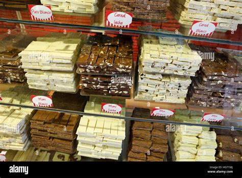 Famous local chocolate in shop window, Bariloche, The Lake District ...