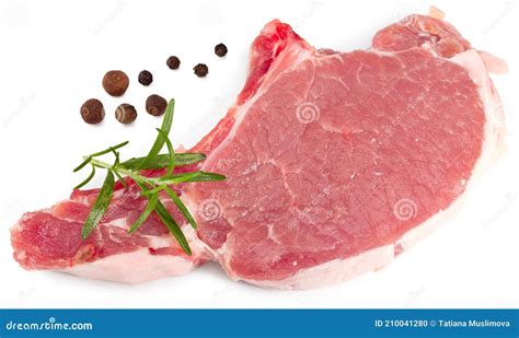 Sliced Raw Pork Meat Isolated On White Background Clipping Path Stock