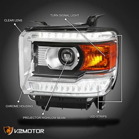 For 2014 2018 Gmc Sierra 1500 Projector Headlights Lamps Led Strip L R 14 18 Ebay