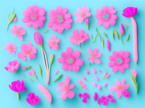 Flat Lay Of Spring Flowers Generative Ai Illustration Stock