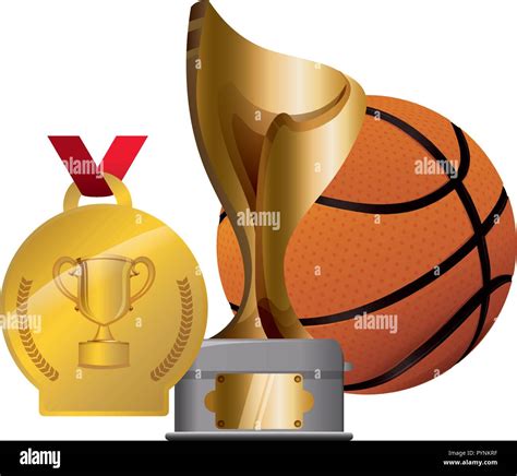 Trophy Cup And Medal With Basketball Balloon Vector Illustration Design