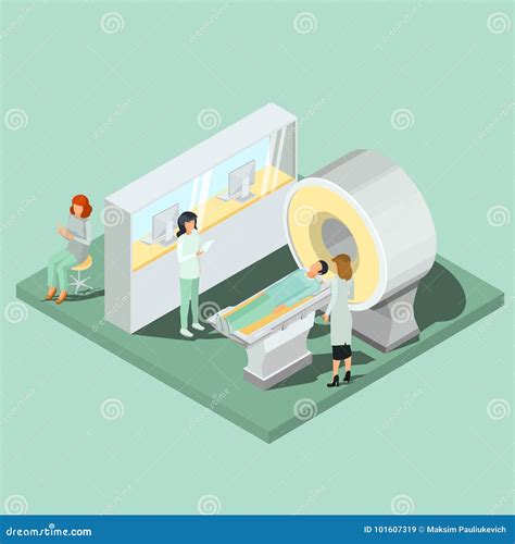 Medische MRI Scanner Medisch Personeel En Geduldige Isometrische