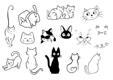 Cute Cat Tattoo Set Vector Eps Svg In Cute Cat Tattoo