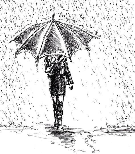 Girl In Rain Drawing Rain Art Umbrella Drawing Sketches