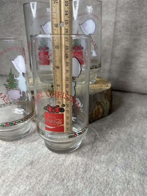 Coca Cola Holly Hobbie Christmas Tree Drinking Glasses 6” Set Of 4