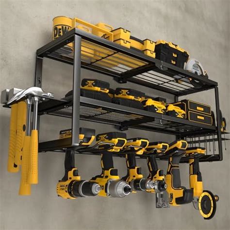 Amoowis Drill Holder Power Tool Organizer Wall Mount 8 Cordless Metal Shelf Holder