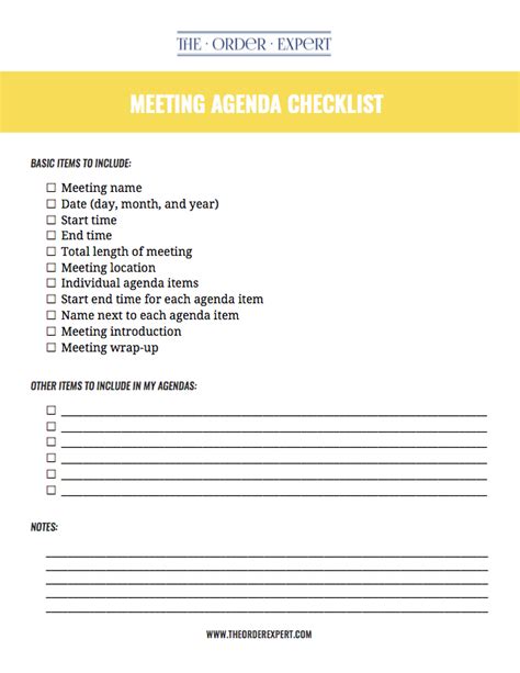 Meeting Agenda Checklist | The Order Expert