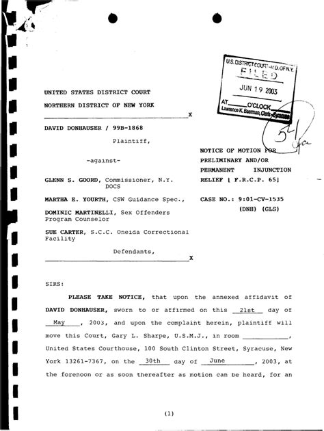 Fillable Online Donhauser V Goord Motion For Preliminary Andor