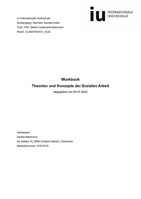 Workbook Theorien Und Konzepte Der S A IU Internationale Hochschule