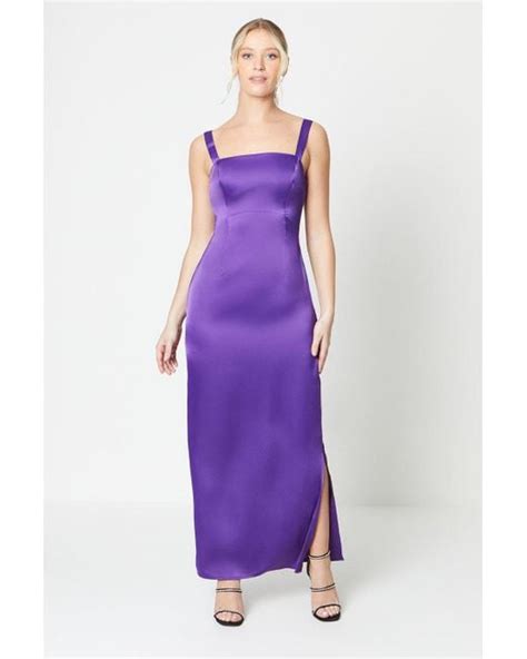 Debut London Square Neck Satin Maxi Dress In Purple Lyst Uk