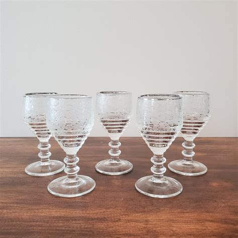 5 Paden City Etched Glass Cordial Aperitif Spring Orchard Crystal