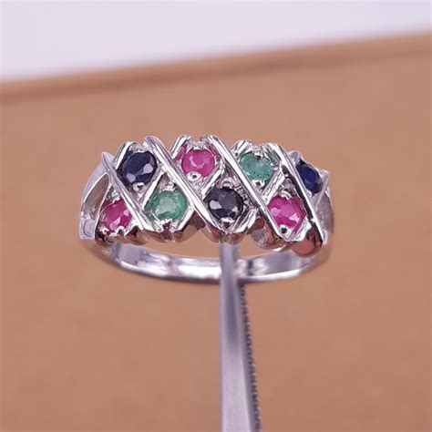 Natural Emerald Sapphire Ruby Ring