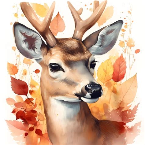 Premium Ai Image A Watercolor Painting Of A Deer Surrounded By Leaves