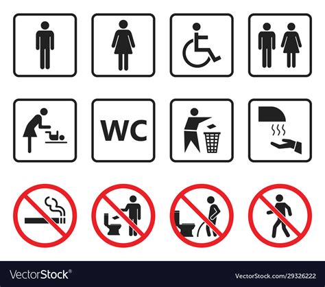 Wc Toilet Sign Set Restroom Icons And Prohibited Vector Image