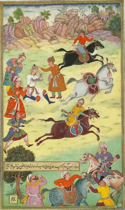 Babur Fallen From His Horse During A Race Mughal Paintings Mughal