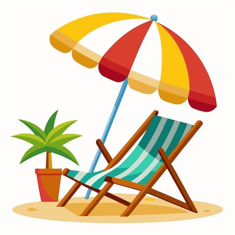 Beach Chair And Umbrella On Sea Coast Illustration For Summer Season Relax Holiday Concept