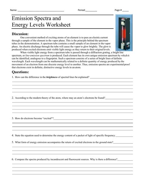 Atomic Emission Spectrum Worksheet