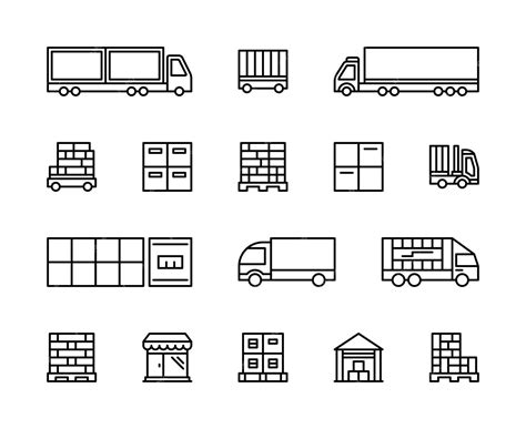 Conjunto De íconos Lineales Vectoriales De Logística Y Transporte De