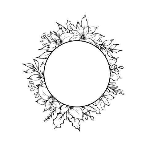 Schwarz Wei Kreis Bilderrahmen Mit Blumenecke Png