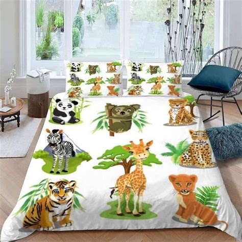 3D Animaux Kawaii Parure De Lit 2 Personnes Afrique Housse De Couette