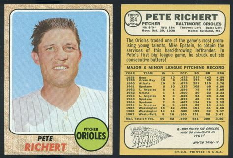 37360 1968 Topps 354 Pete Richert Orioles NM EBay