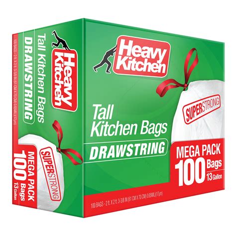 Heavy Kitchen 13-Gallon Drawstring Tall Kitchen Trash Bags, 100 Bags