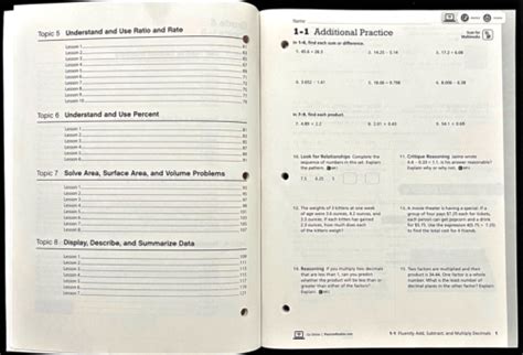 6th Grade Envision Math 20 Additional Practice Workbook Topics 1