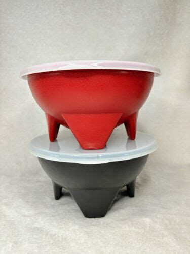 Black And Red Plastic Molcajete Style Salsa Guacamole Chip Dip Bowls W