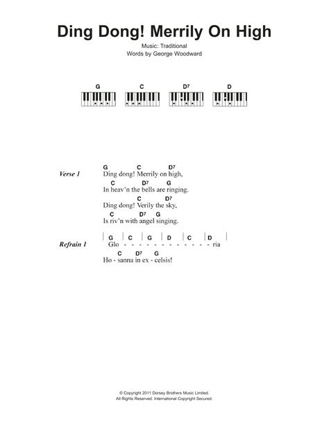 Ding Dong Merrily On High Sheet Music Traditional Carol Piano Chords Lyrics