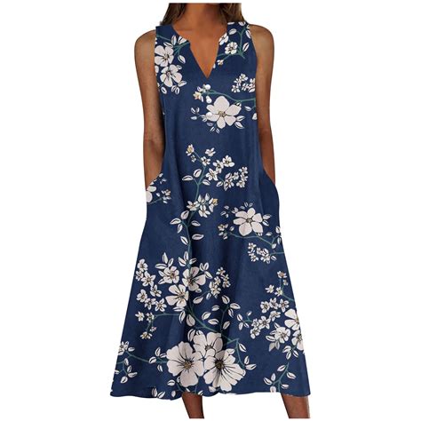 Hbyjlzyg Womens Boho Floral Printed Sundresses Casual Button V Neck