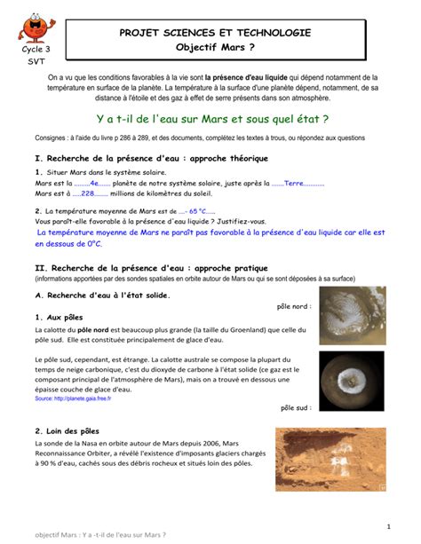 Y A T Il De L Eau Sur Mars Professeur Pdf