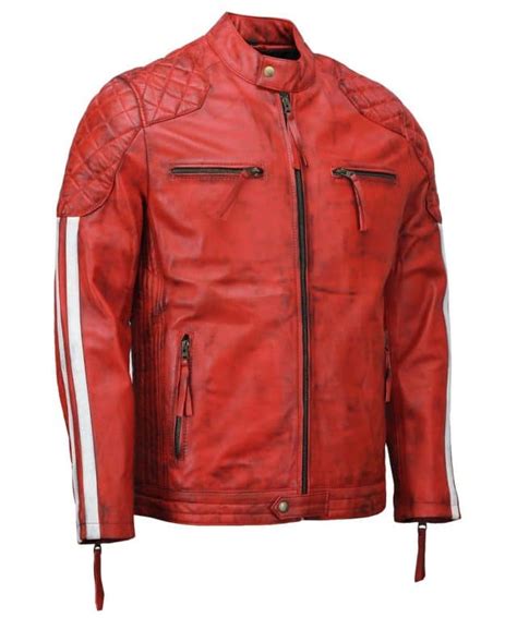 Men S Red Cafe Racer Biker Leather Jacket