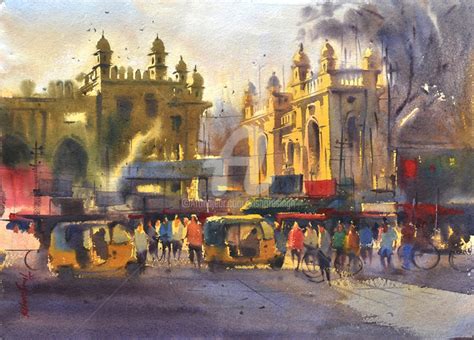 Early Morning Old City01 Hyderabad Painting By Kishore Singh