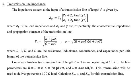 Solved 3 Transmission Line Impedance The Impedance As Seen Chegg