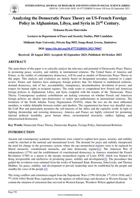 Pdf Analyzing The Democratic Peace Theory On Us French Foreign Policy