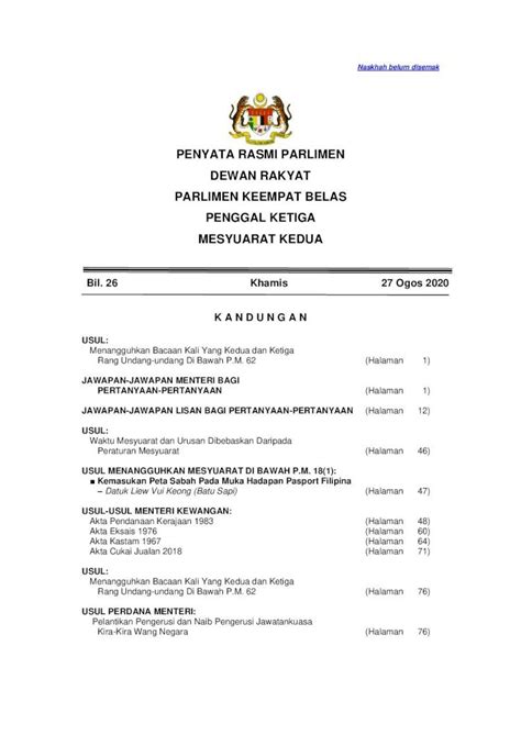 Pdf Penyata Rasmi Parlimen Dewan Rakyat Parlimen Keempat Belas