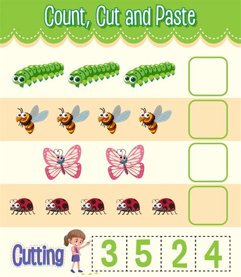 Count Cut And Paste Maths Worksheet For Children 1783918 Vector Art At